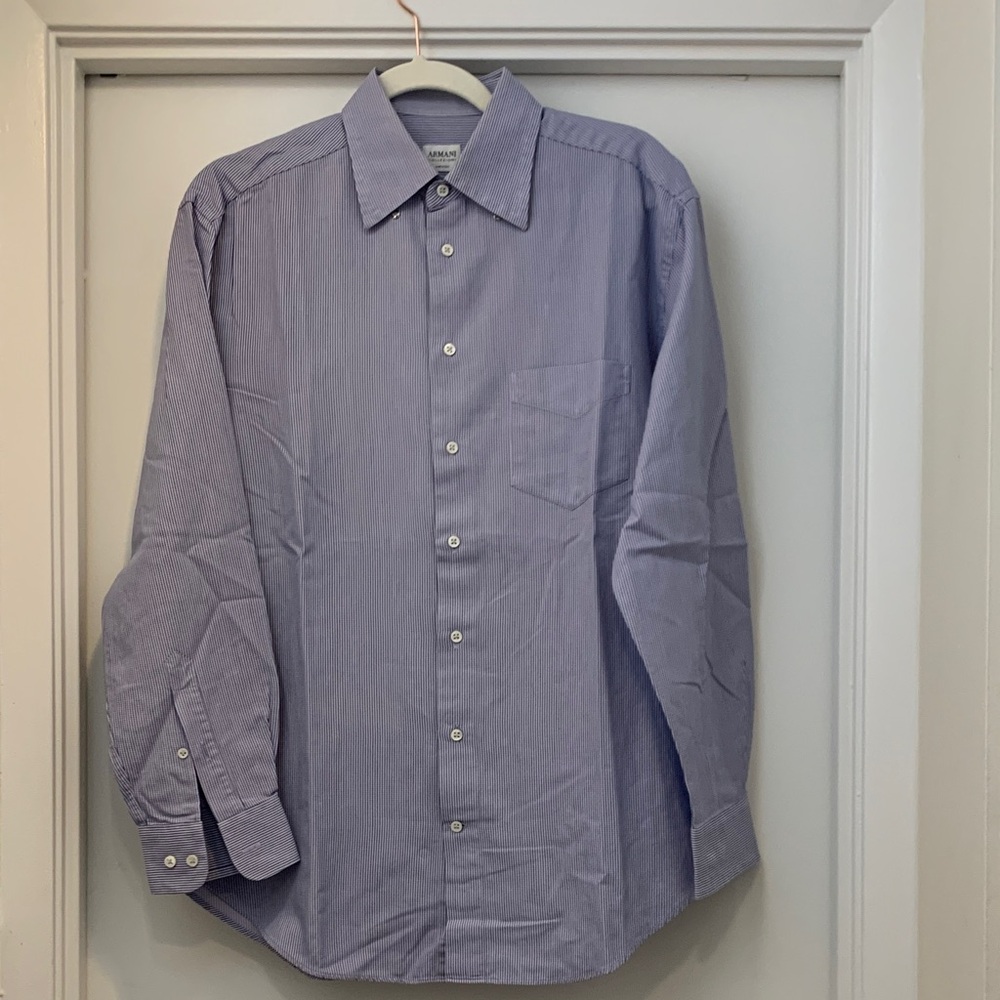 Armani Collezioni Men's Classic Blue Button-Down Dress Shirt